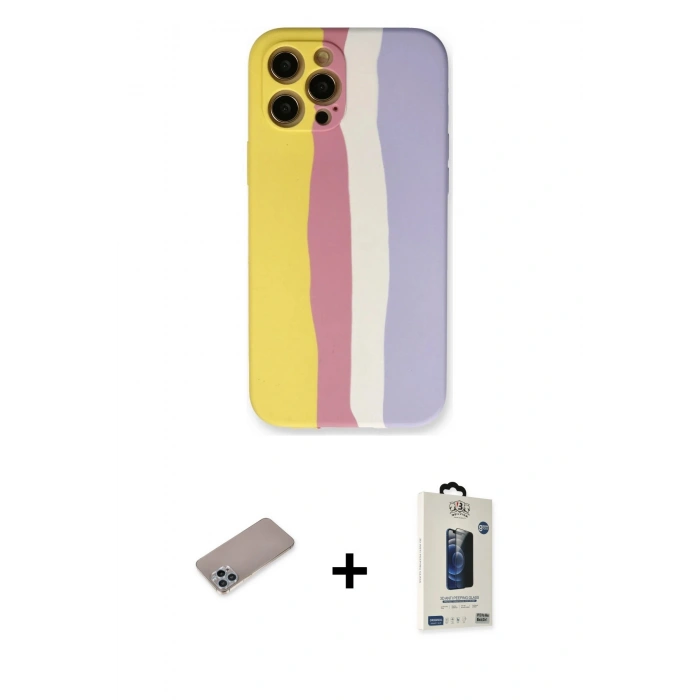 MARSİLYAN™- iPhone 12 Pro Max Kılıf Yadigar Çizgi - Siyah Bilvis Hayalet Cam Ekran Koruyucu + Shine Kamera Lens Koruma Cam - SABE