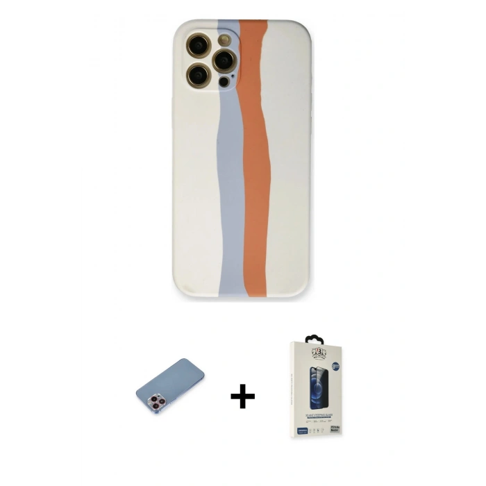 MARSİLYAN™- iPhone 12 Pro Max Kılıf Yadigar Çizgi - Siyah Bilvis Hayalet Cam Ekran Koruyucu + Shine Kamera Lens Koruma Cam - PE