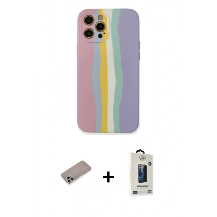 MARSİLYAN™- iPhone 12 Pro Max Kılıf Yadigar Çizgi - Siyah Bilvis Hayalet Cam Ekran Koruyucu + Shine Kamera Lens Koruma Cam - SABE