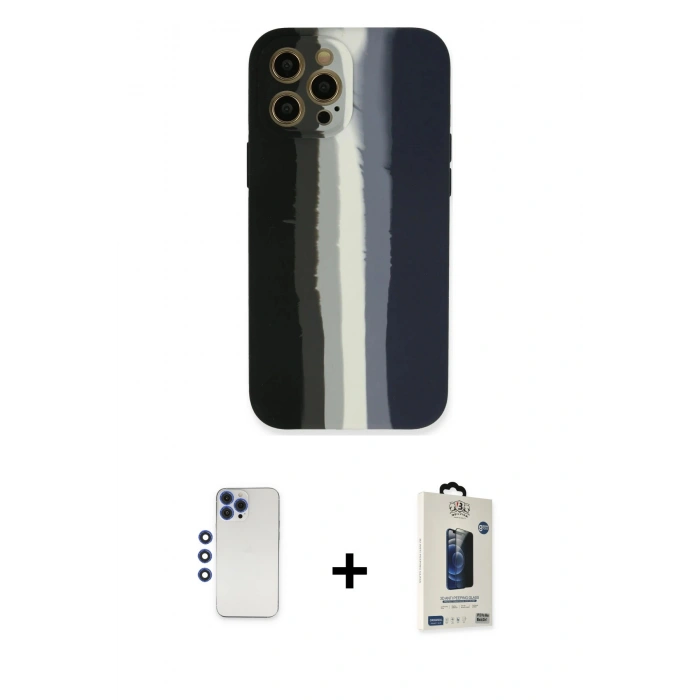 MARSİLYAN™- iPhone 12 Pro Max Kılıf Yadigar Çizgi - Siyah Bilvis Hayalet Cam Ekran Koruyucu + Shine Kamera Lens - LT