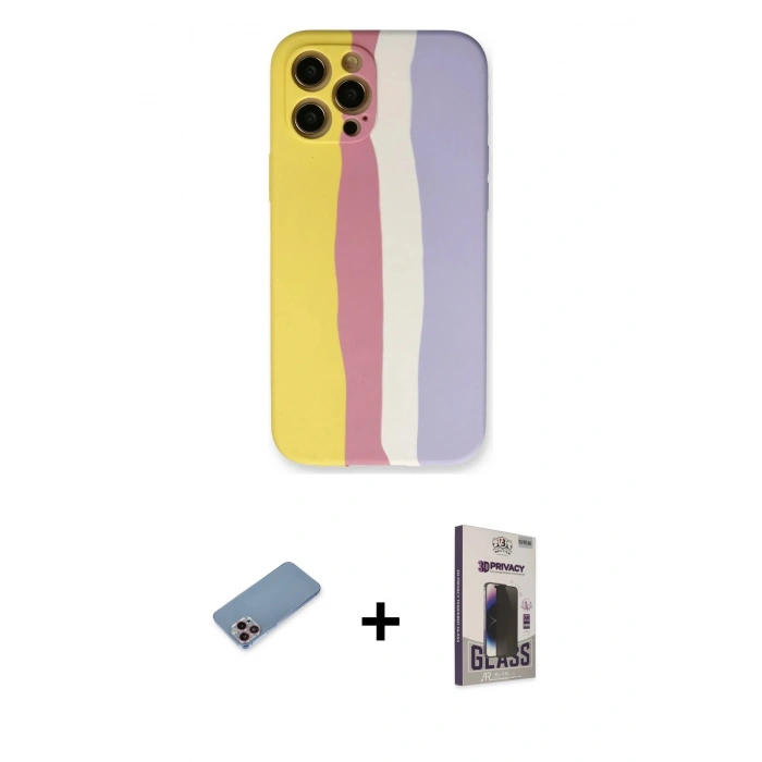 MARSİLYAN™- iPhone 12 Pro Max Kılıf Yadigar Çizgi - Siyah Bilvis Hayalet Cam Ekran Koruyucu + Shine Kamera Lens Koruma Cam - PE