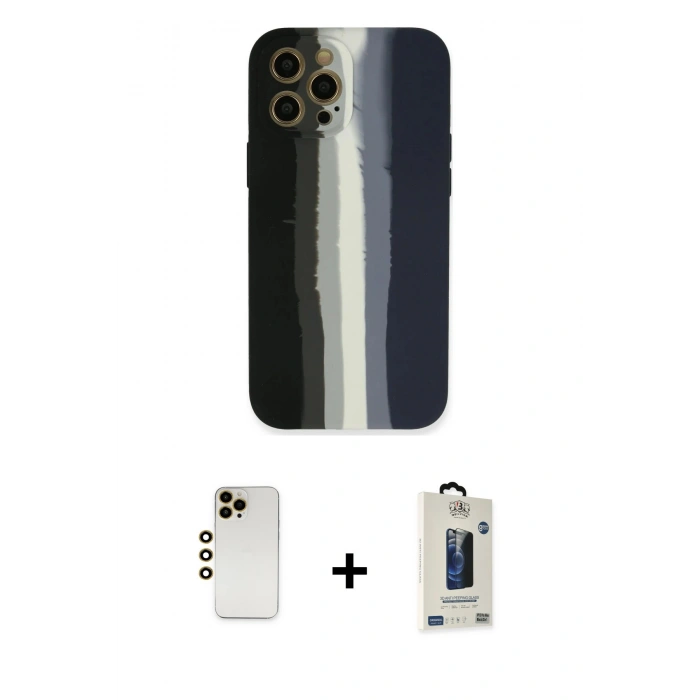 MARSİLYAN™- iPhone 12 Pro Max Kılıf Yadigar Çizgi - Siyah Bilvis Hayalet Cam Ekran Koruyucu + Shine Kamera Lens - GD