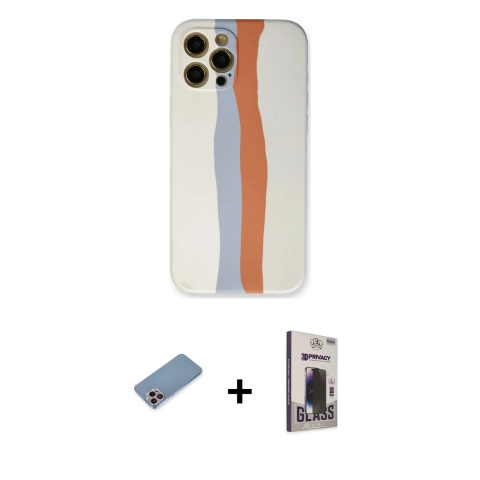 MARSİLYAN™- iPhone 12 Pro Max Kılıf Yadigar Çizgi - Siyah Bilvis Hayalet Cam Ekran Koruyucu + Shine Kamera Lens Koruma Cam - PE
