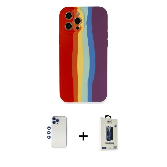 MARSİLYAN™- iPhone 12 Pro Max Kılıf Yadigar Çizgi - Siyah Bilvis Hayalet Cam Ekran Koruyucu + Shine Kamera Lens - LT