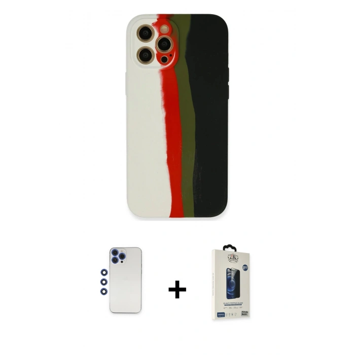 MARSİLYAN™- iPhone 12 Pro Max Kılıf Yadigar Çizgi - Siyah Bilvis Hayalet Cam Ekran Koruyucu + Shine Kamera Lens - LT