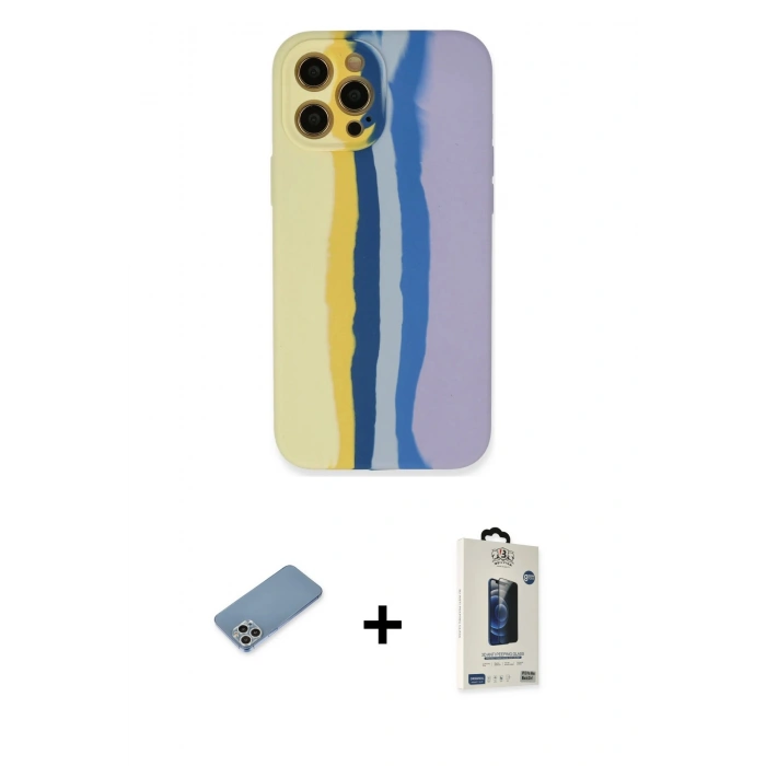 MARSİLYAN™- iPhone 12 Pro Max Kılıf Yadigar Çizgi - Siyah Bilvis Hayalet Cam Ekran Koruyucu + Shine Kamera Lens Koruma Cam - GS