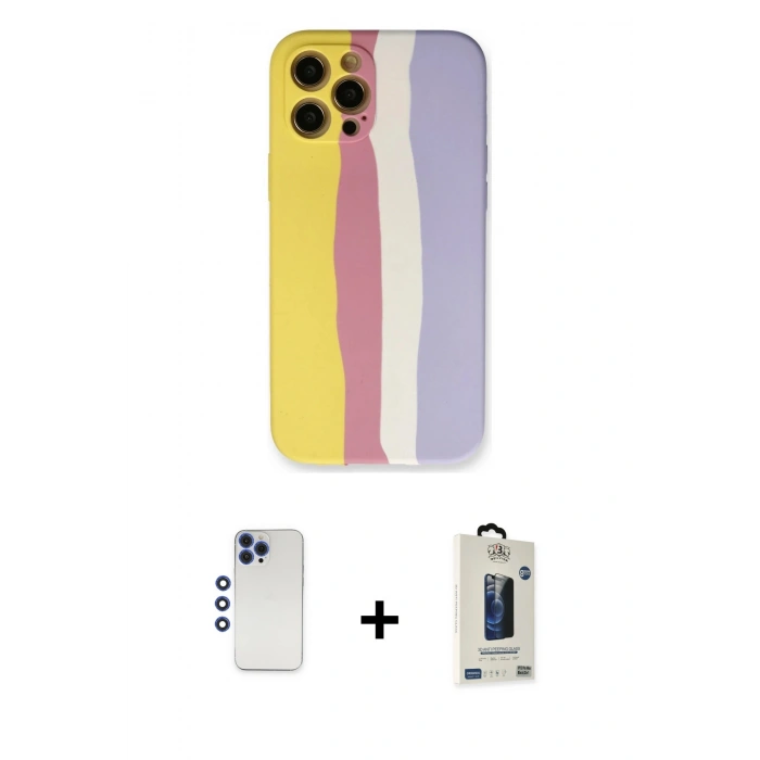 MARSİLYAN™- iPhone 12 Pro Max Kılıf Yadigar Çizgi - Siyah Bilvis Hayalet Cam Ekran Koruyucu + Shine Kamera Lens - LT