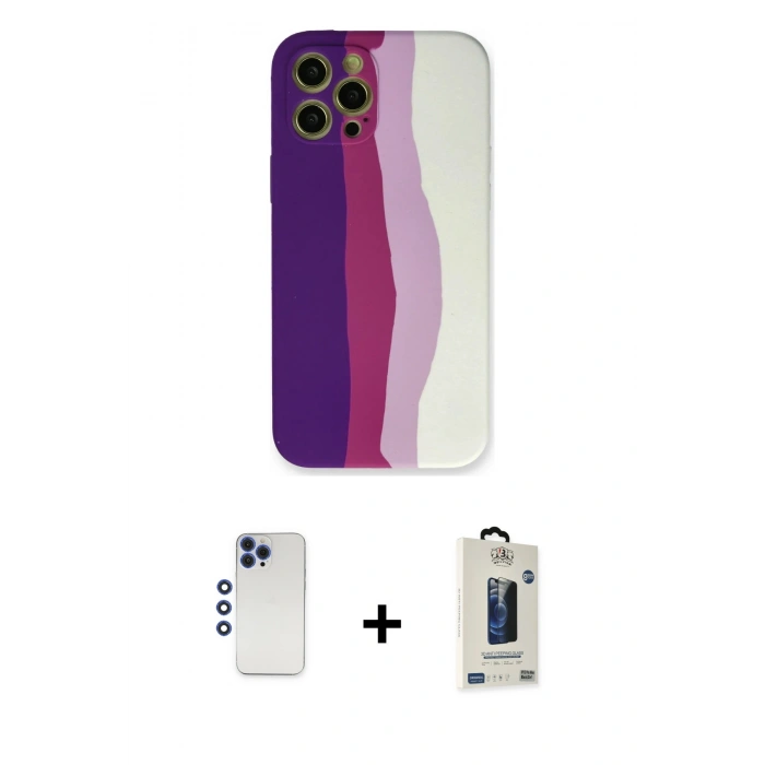 MARSİLYAN™- iPhone 12 Pro Max Kılıf Yadigar Çizgi - Siyah Bilvis Hayalet Cam Ekran Koruyucu + Shine Kamera Lens - LT