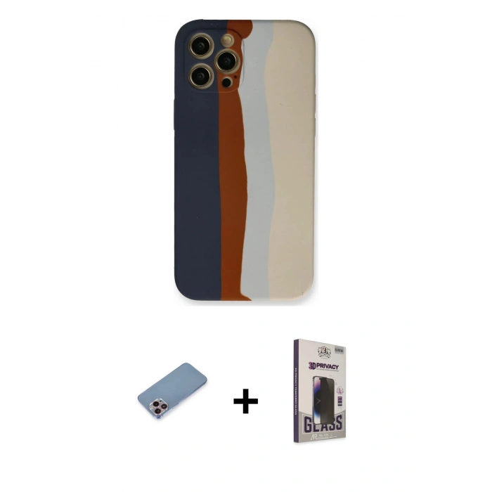 MARSİLYAN™- iPhone 12 Pro Max Kılıf Yadigar Çizgi - Siyah Bilvis Hayalet Cam Ekran Koruyucu + Shine Kamera Lens Koruma Cam - PE