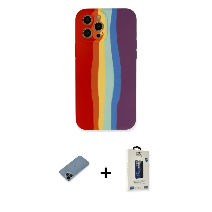 MARSİLYAN™- iPhone 12 Pro Max Kılıf Yadigar Çizgi - Siyah Bilvis Hayalet Cam Ekran Koruyucu + Shine Kamera Lens Koruma Cam - SH