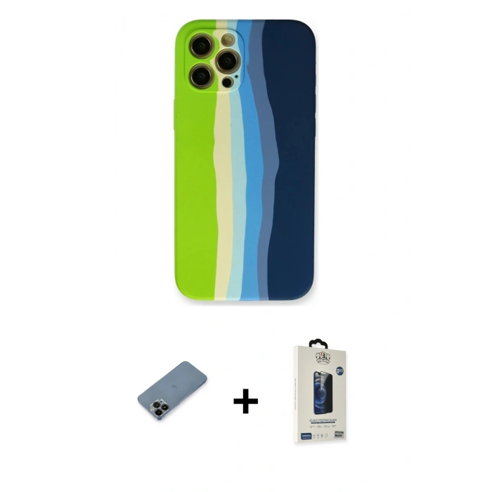 MARSİLYAN™- iPhone 12 Pro Max Kılıf Yadigar Çizgi - Siyah Bilvis Hayalet Cam Ekran Koruyucu + Shine Kamera Lens Koruma Cam - SH