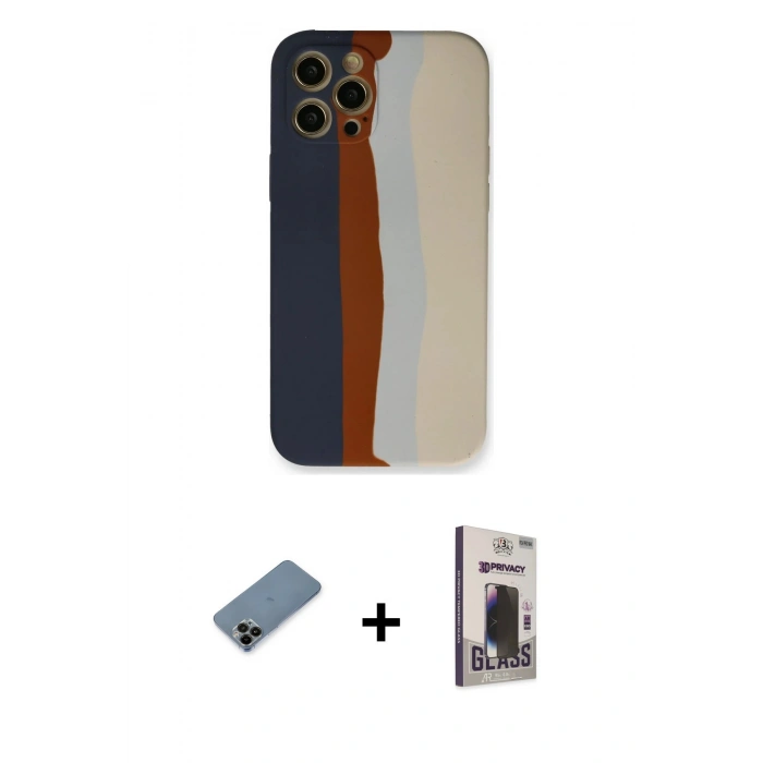 MARSİLYAN™- iPhone 12 Pro Max Kılıf Yadigar Çizgi - Siyah Bilvis Hayalet Cam Ekran Koruyucu + Shine Kamera Lens Koruma Cam - SH