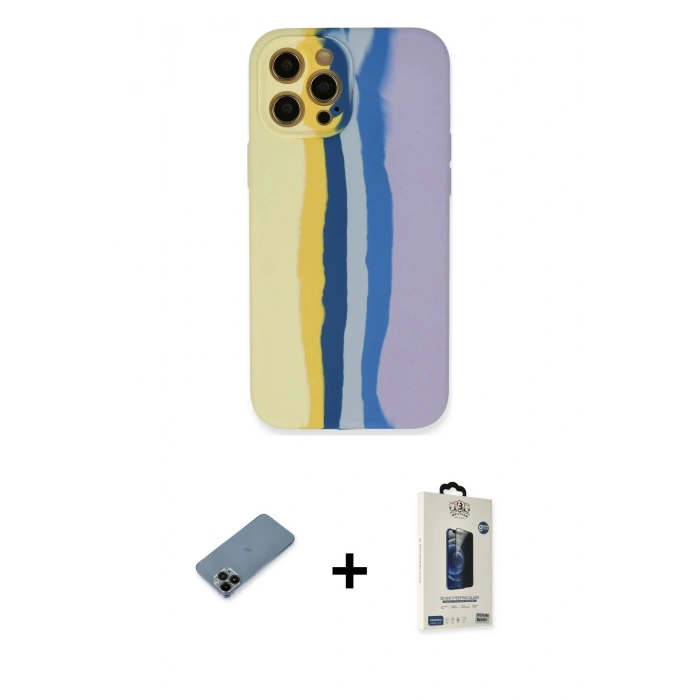 MARSİLYAN™- iPhone 12 Pro Max Kılıf Yadigar Çizgi - Siyah Bilvis Hayalet Cam Ekran Koruyucu + Shine Kamera Lens Koruma Cam - SH