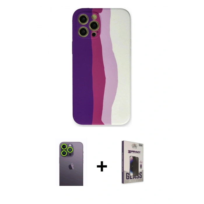 MARSİLYAN™- iPhone 12 Pro Max Kılıf Yadigar Çizgi - Siyah Bilvis Hayalet Cam Ekran Koruyucu + Neon Fosforlu Kamera Lens - YL