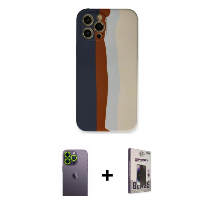 MARSİLYAN™- iPhone 12 Pro Max Kılıf Yadigar Çizgi - Siyah Bilvis Hayalet Cam Ekran Koruyucu + Neon Fosforlu Kamera Lens - YL