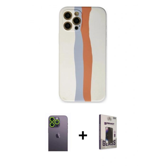 MARSİLYAN™- iPhone 12 Pro Max Kılıf Yadigar Çizgi - Siyah Bilvis Hayalet Cam Ekran Koruyucu + Neon Fosforlu Kamera Lens - YL