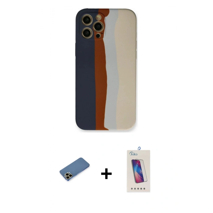 MARSİLYAN™- iPhone 12 Pro Max Kılıf Yadigar Çizgi - Siyah Joko 5D Cam + Shine Kamera Lens Koruma Cam - GD
