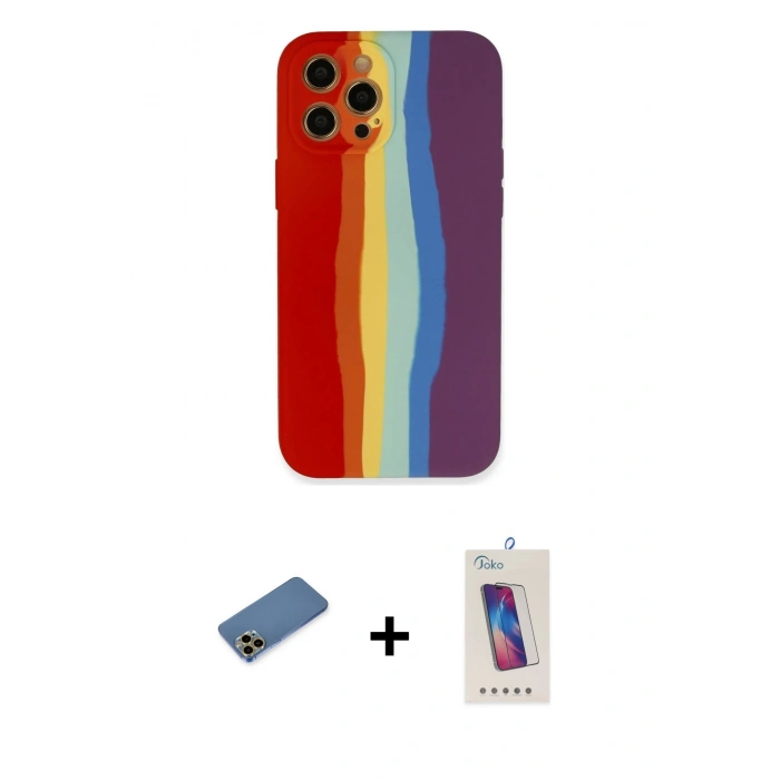 MARSİLYAN™- iPhone 12 Pro Max Kılıf Yadigar Çizgi - Siyah Joko 5D Cam + Shine Kamera Lens Koruma Cam - GD