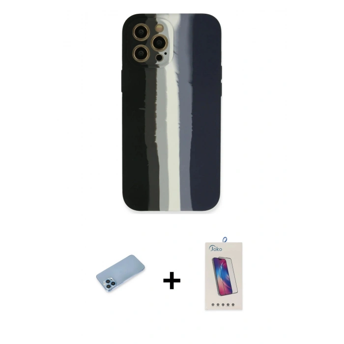 MARSİLYAN™- iPhone 12 Pro Max Kılıf Yadigar Çizgi - Siyah Joko 5D Cam + Shine Kamera Lens Koruma Cam - MI