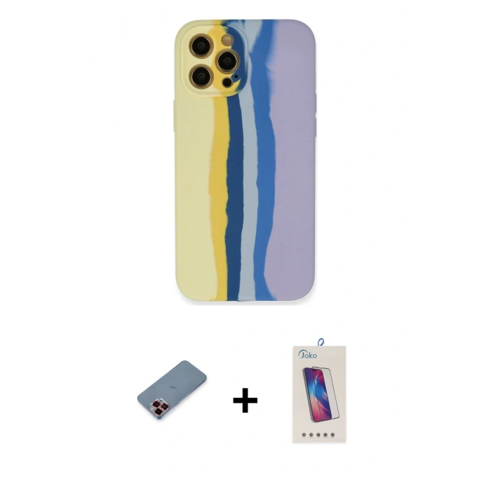 MARSİLYAN™- iPhone 12 Pro Max Kılıf Yadigar Çizgi - Siyah Joko 5D Cam + Metal Kamera Lens Koruma Cam - KI
