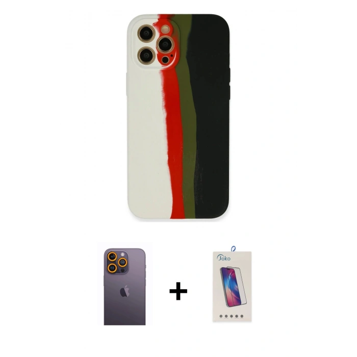 MARSİLYAN™- iPhone 12 Pro Max Kılıf Yadigar Çizgi - Siyah Joko 5D Cam + Neon Fosforlu Kamera Lens - SI