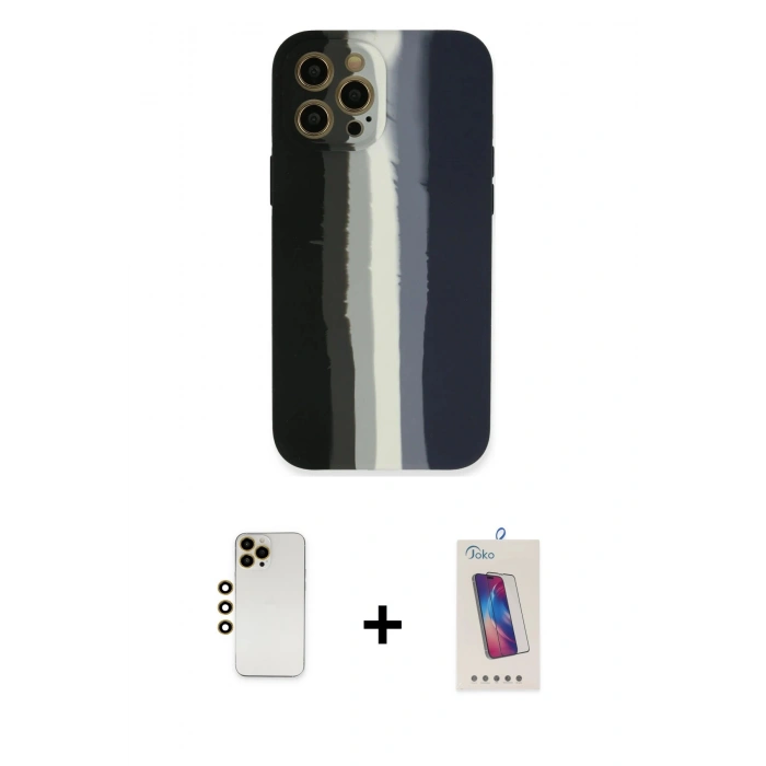 MARSİLYAN™- iPhone 12 Pro Max Kılıf Yadigar Çizgi - Siyah Joko 5D Cam + Shine Kamera Lens - GD