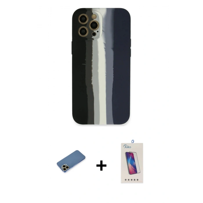 MARSİLYAN™- iPhone 12 Pro Max Kılıf Yadigar Çizgi - Siyah Joko 5D Cam + Shine Kamera Lens Koruma Cam - GD