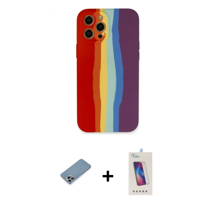 MARSİLYAN™- iPhone 12 Pro Max Kılıf Yadigar Çizgi - Siyah Joko 5D Cam + Shine Kamera Lens Koruma Cam - GI