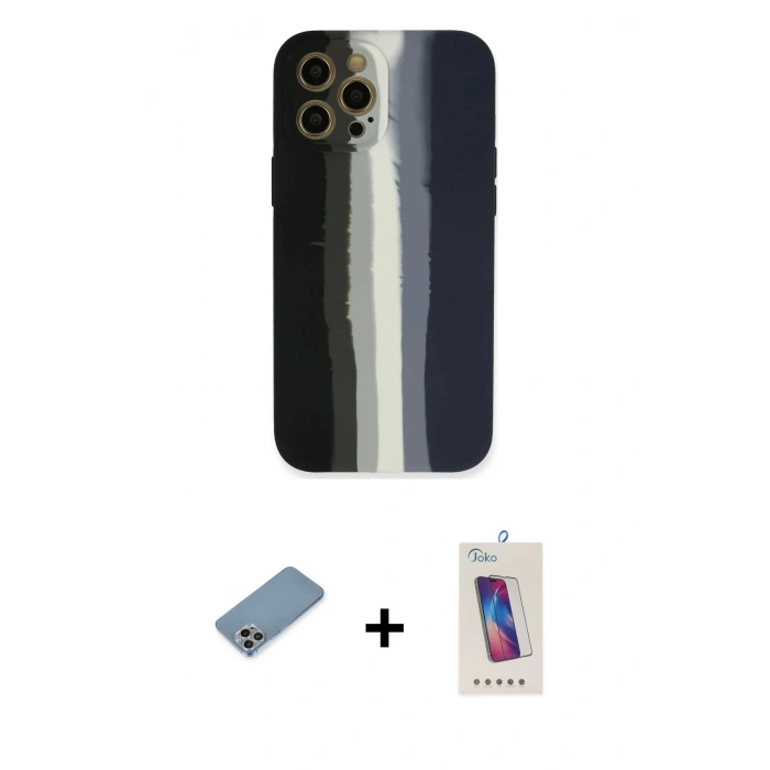 MARSİLYAN™- iPhone 12 Pro Max Kılıf Yadigar Çizgi - Siyah Joko 5D Cam + Shine Kamera Lens Koruma Cam - GI