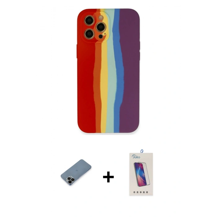 MARSİLYAN™- iPhone 12 Pro Max Kılıf Yadigar Çizgi - Siyah Joko 5D Cam + Shine Kamera Lens Koruma Cam - SH