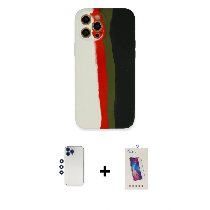 MARSİLYAN™- iPhone 12 Pro Max Kılıf Yadigar Çizgi - Siyah Joko 5D Cam + Shine Kamera Lens - LT