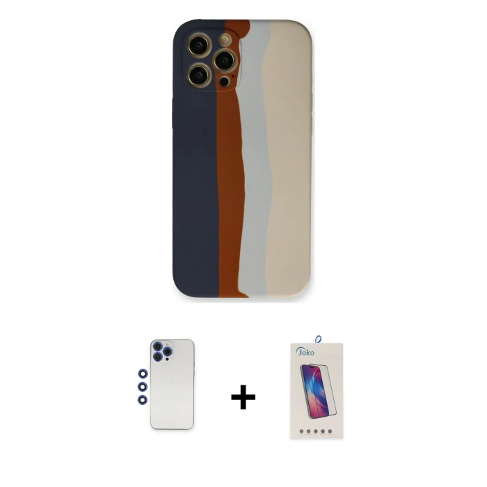 MARSİLYAN™- iPhone 12 Pro Max Kılıf Yadigar Çizgi - Siyah Joko 5D Cam + Shine Kamera Lens - LT