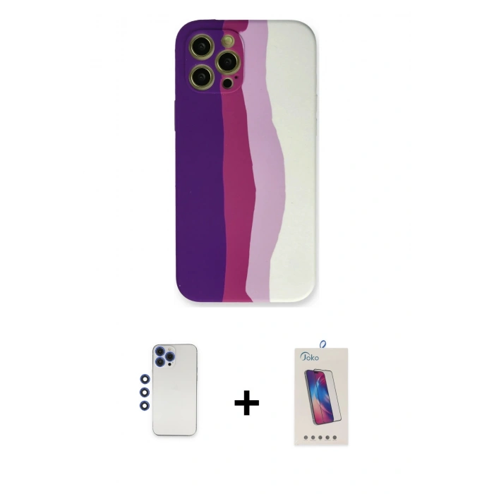 MARSİLYAN™- iPhone 12 Pro Max Kılıf Yadigar Çizgi - Siyah Joko 5D Cam + Shine Kamera Lens - LT