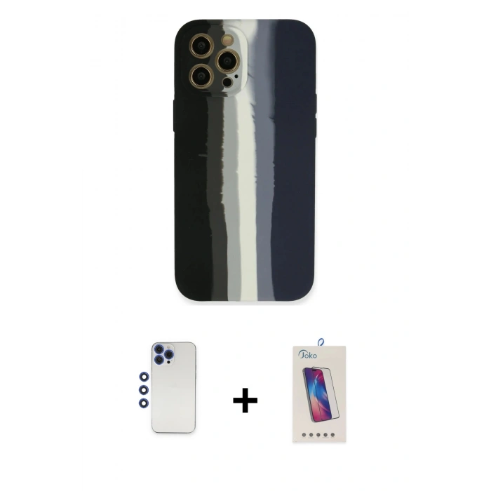 MARSİLYAN™- iPhone 12 Pro Max Kılıf Yadigar Çizgi - Siyah Joko 5D Cam + Shine Kamera Lens - LT