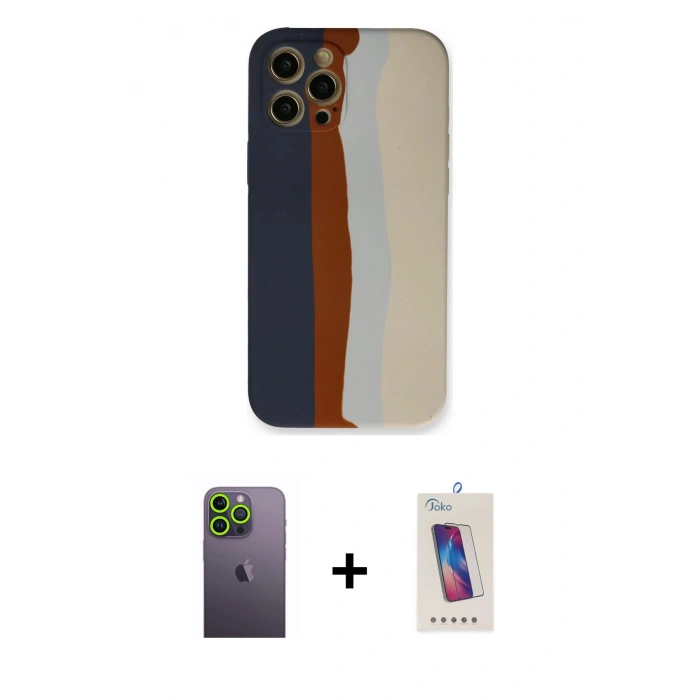 MARSİLYAN™- iPhone 12 Pro Max Kılıf Yadigar Çizgi - Siyah Joko 5D Cam + Neon Fosforlu Kamera Lens - YL
