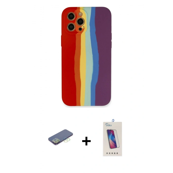 MARSİLYAN™- iPhone 12 Pro Max Kılıf Yadigar Çizgi - Siyah Joko 5D Cam + Yeşil Renkli Kamera Lens Koruma Cam