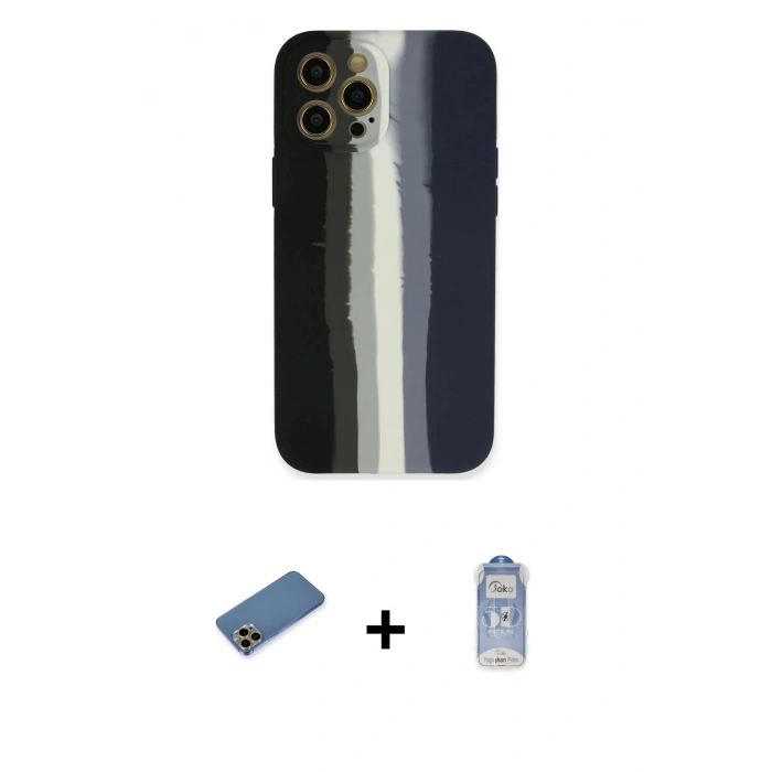 MARSİLYAN™- iPhone 12 Pro Max Kılıf Yadigar Çizgi - Siyah Joko Magic 5D Cam + Shine Kamera Lens Koruma Cam - GD