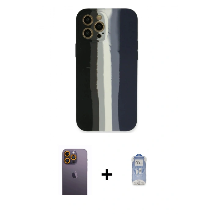 MARSİLYAN™- iPhone 12 Pro Max Kılıf Yadigar Çizgi - Siyah Joko Magic 5D Cam + Neon Fosforlu Kamera Lens - SI