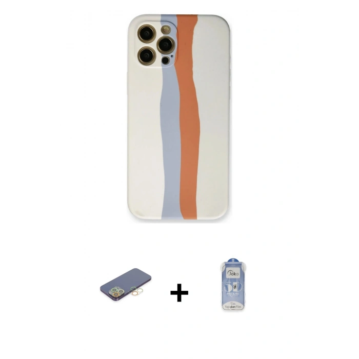 MARSİLYAN™- iPhone 12 Pro Max Kılıf Yadigar Çizgi - Siyah Joko Magic 5D Cam + Renkli Kamera Lens Koruma Cam - SI