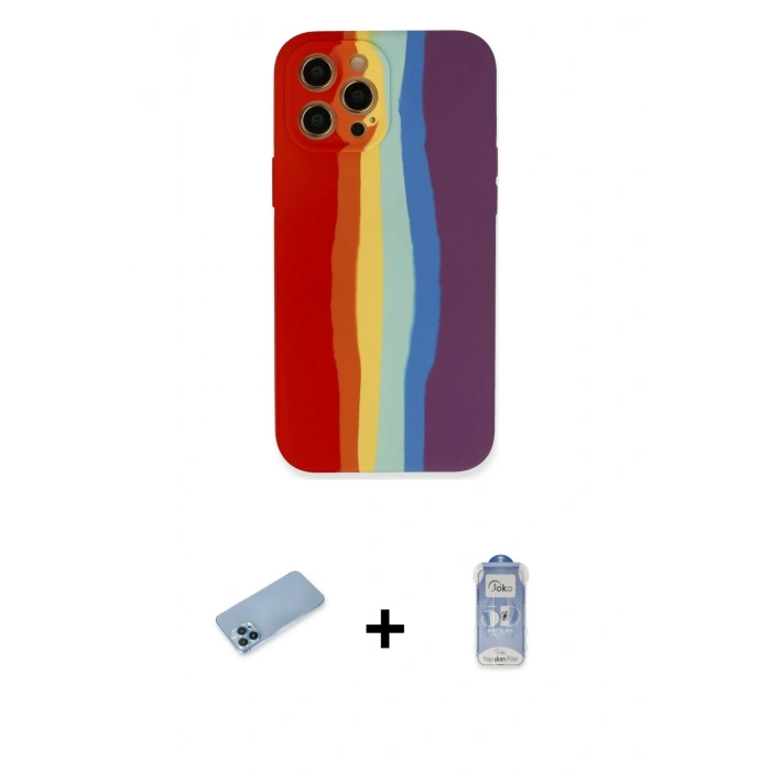 MARSİLYAN™- iPhone 12 Pro Max Kılıf Yadigar Çizgi - Siyah Joko Magic 5D Cam + Shine Kamera Lens Koruma Cam - MI