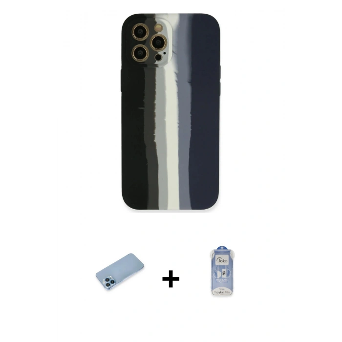 MARSİLYAN™- iPhone 12 Pro Max Kılıf Yadigar Çizgi - Siyah Joko Magic 5D Cam + Shine Kamera Lens Koruma Cam - MI