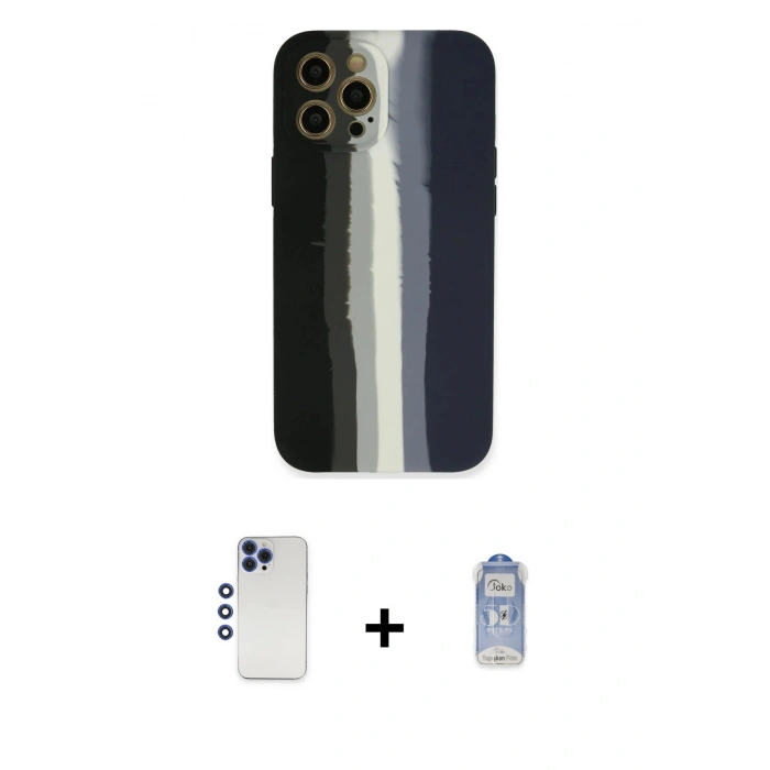 MARSİLYAN™- iPhone 12 Pro Max Kılıf Yadigar Çizgi - Siyah Joko Magic 5D Cam + Shine Kamera Lens - LT