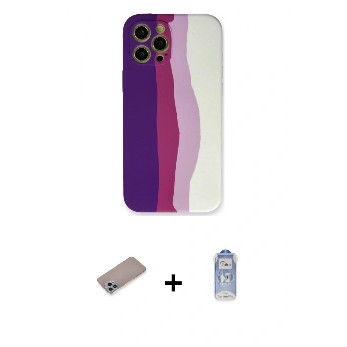MARSİLYAN™- iPhone 12 Pro Max Kılıf Yadigar Çizgi - Siyah Joko Magic 5D Cam + Shine Kamera Lens Koruma Cam - SABE