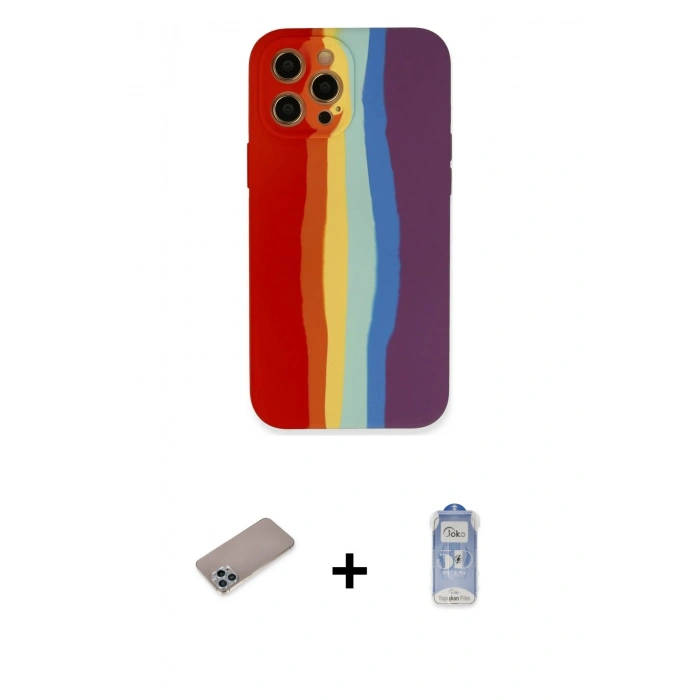 MARSİLYAN™- iPhone 12 Pro Max Kılıf Yadigar Çizgi - Siyah Joko Magic 5D Cam + Shine Kamera Lens Koruma Cam - SABE