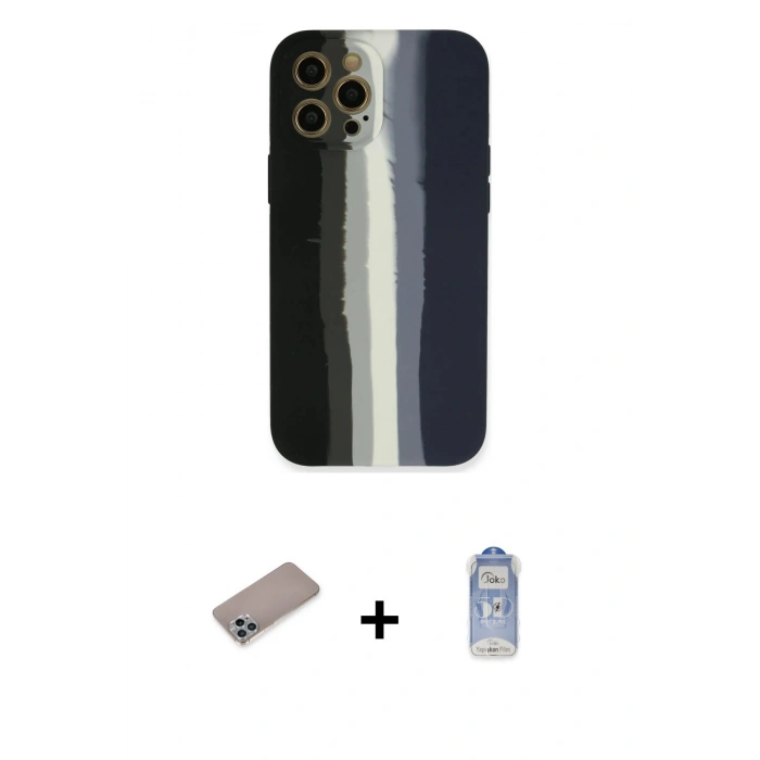 MARSİLYAN™- iPhone 12 Pro Max Kılıf Yadigar Çizgi - Siyah Joko Magic 5D Cam + Shine Kamera Lens Koruma Cam - SABE