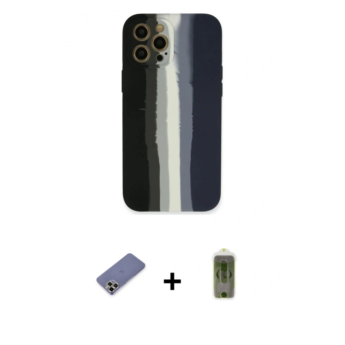 MARSİLYAN™- iPhone 12 Pro Max Kılıf Yadigar Çizgi - Siyah Joko Magic 5D Hayalet Cam + Metal Kamera Lens Koruma Cam - GD