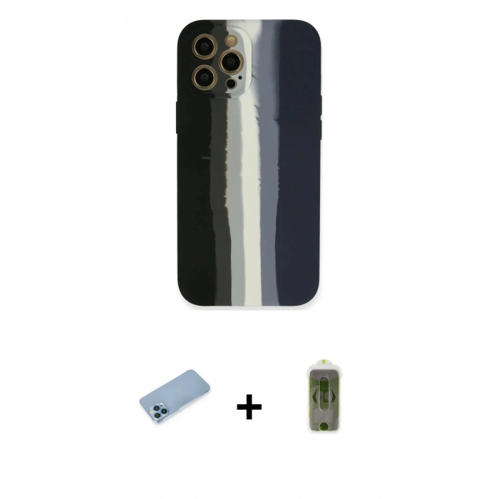 MARSİLYAN™- iPhone 12 Pro Max Kılıf Yadigar Çizgi - Siyah Joko Magic 5D Hayalet Cam + Shine Kamera Lens Koruma Cam - MI