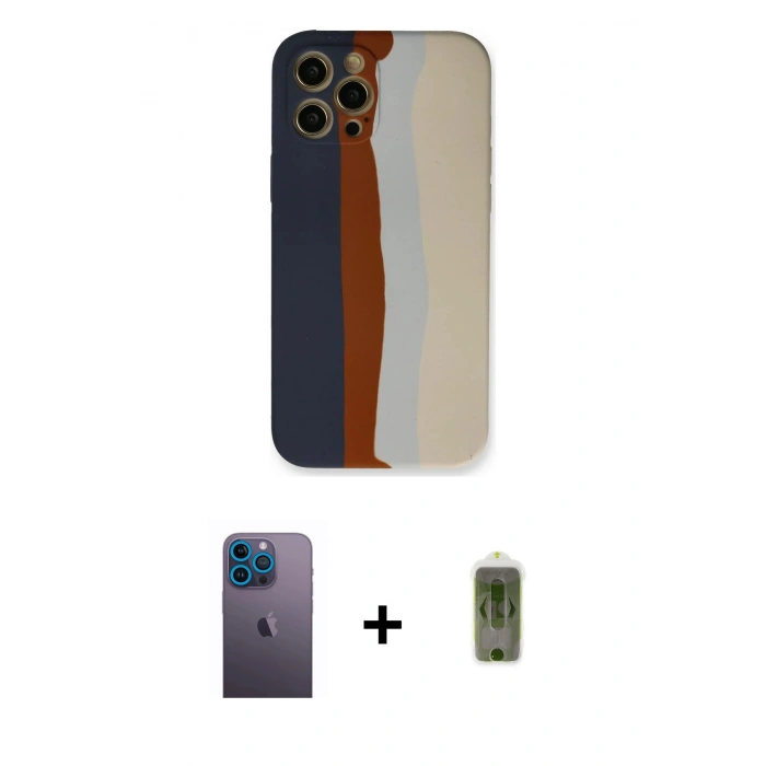 MARSİLYAN™- iPhone 12 Pro Max Kılıf Yadigar Çizgi - Siyah Joko Magic 5D Hayalet Cam + Neon Fosforlu Kamera Lens - MI