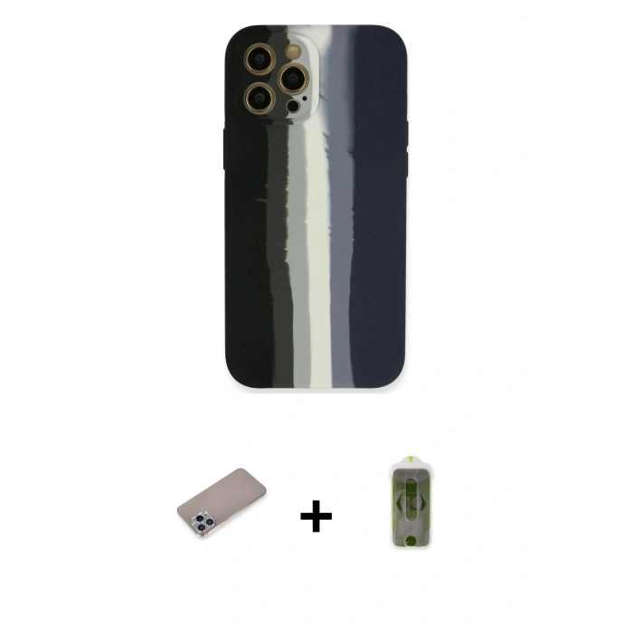 MARSİLYAN™- iPhone 12 Pro Max Kılıf Yadigar Çizgi - Siyah Joko Magic 5D Hayalet Cam + Shine Kamera Lens Koruma Cam - SABE