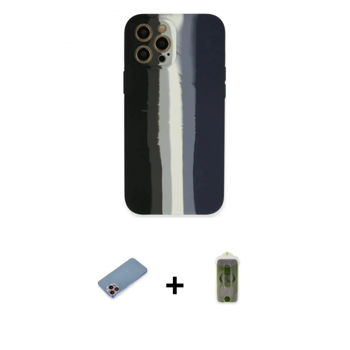 MARSİLYAN™- iPhone 12 Pro Max Kılıf Yadigar Çizgi - Siyah Joko Magic 5D Hayalet Cam + Shine Kamera Lens Koruma Cam - PE